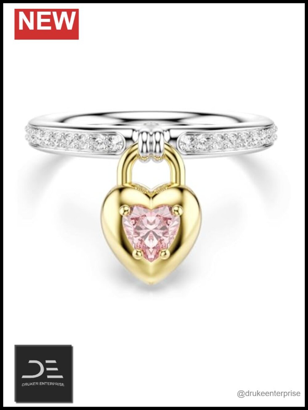 Swarovski Crystal Heart Motif Ring Size 6.75 Cocktail Ring